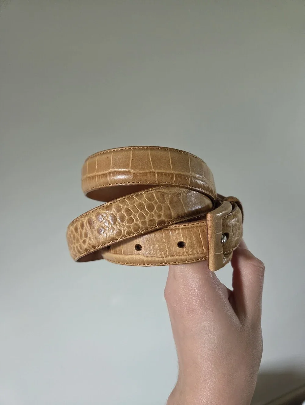 Vintage Lauren Ralph Lauren Tan Croc Embossed Leather Belt, Size XL